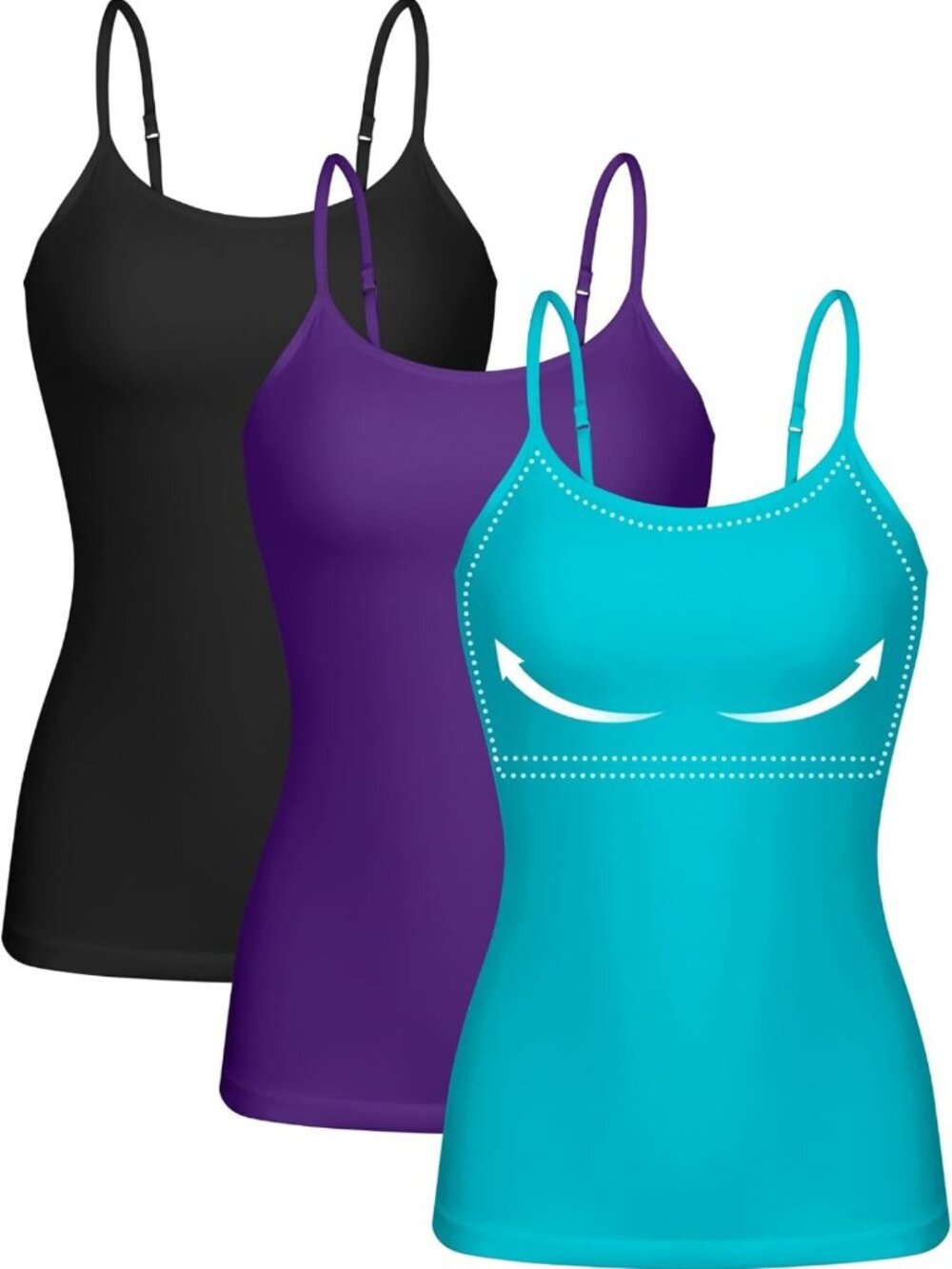 3 Pack Women's Cotton Camisoles with Adjustable Spaghetti Straps & Shelf Bra